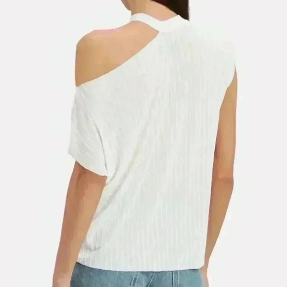 NEW RtA Axel Cold Shoulder Distressed Bone White Tee Streetwear Clubbing Party - Picture 2 of 6